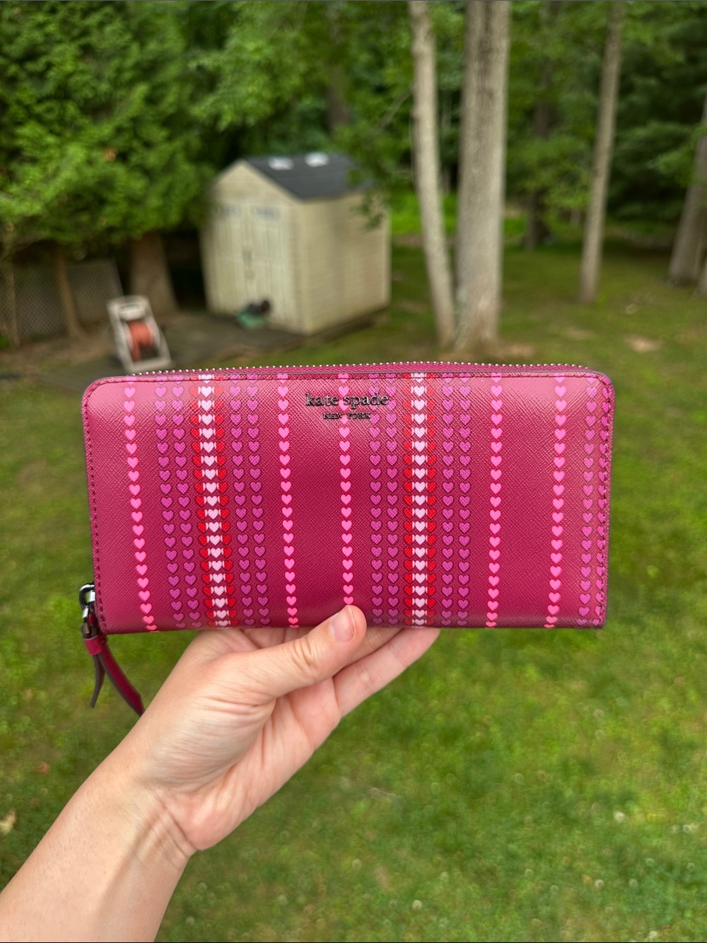Kate Spade & New York Cameron Large Continental Wallet Red Pink Heart stripe